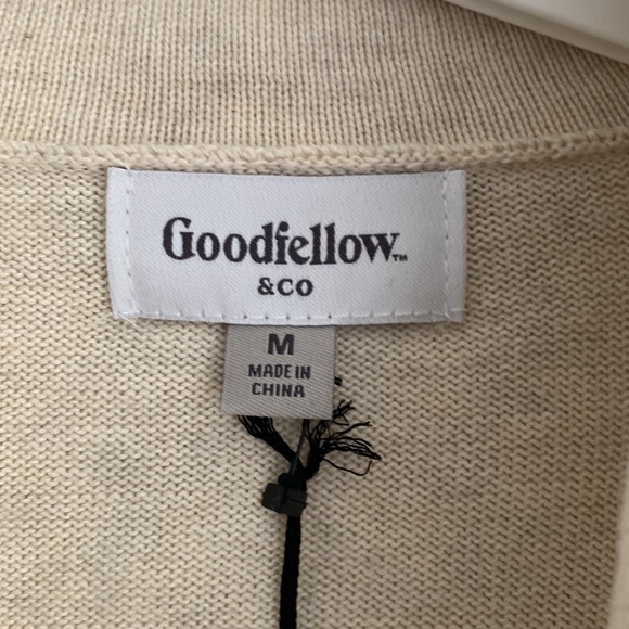 Men’s Cotton Knit Cardigan Lapel Collar Button Down Goodfellow & Co Cream Size M - Picture 2 of 5